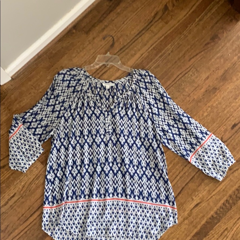 Blue, Orange, white print BeachLunchLounge top